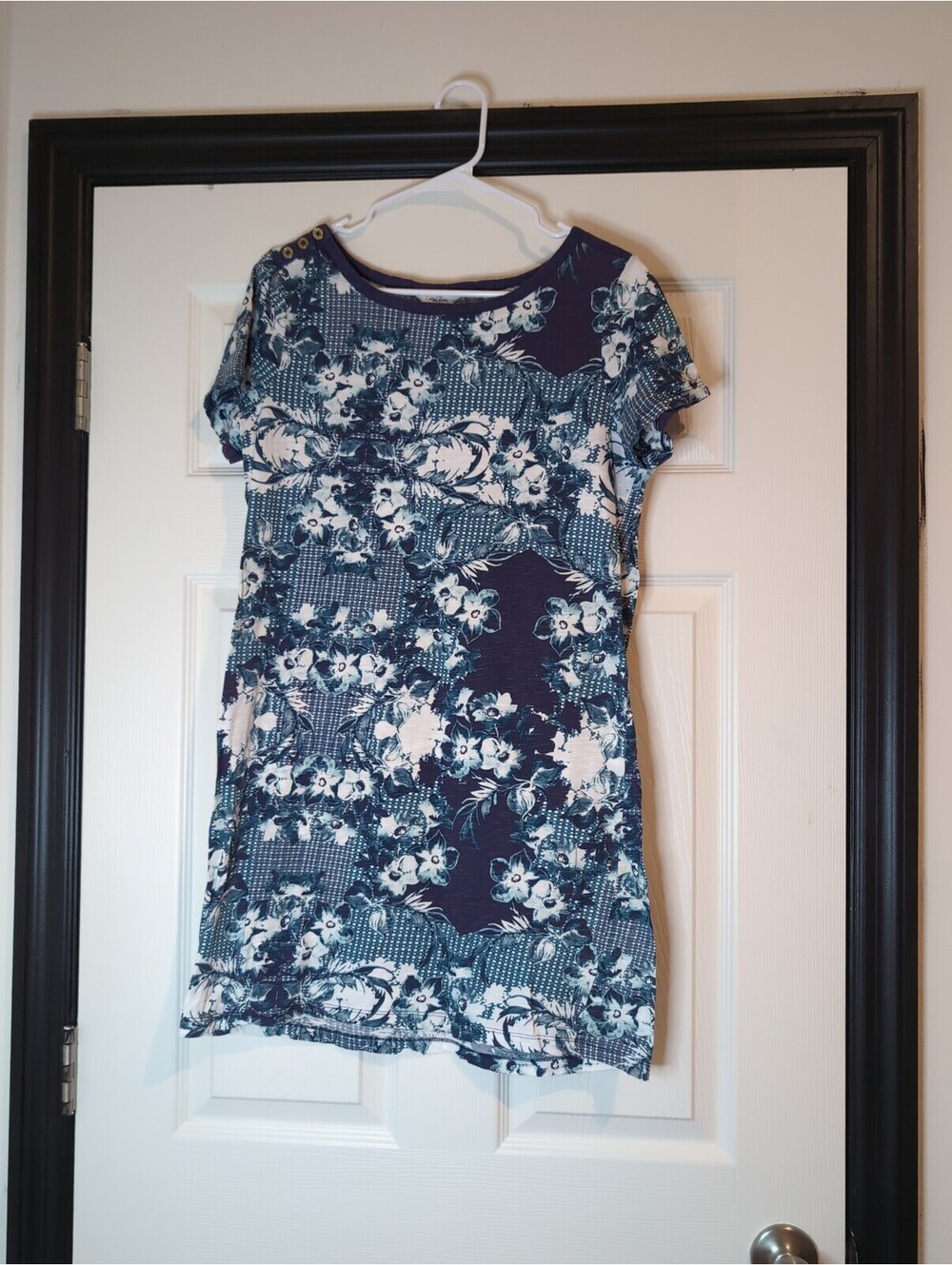Large coral Bay cotton blue tunic top/mini dress